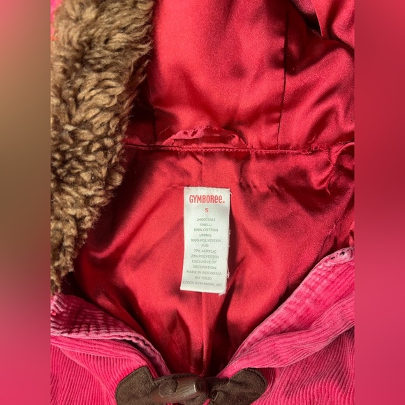 Gymboree Overcoat Girl's 5 Pink Hooded Toggle Closure Corduroy Faux Fur Cotton - Picture 4 of 5